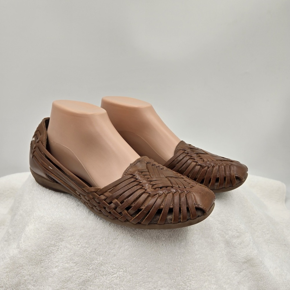 Natural Soul Women's Size 9.5 Brown Woven Leather Slip-On Mexican Huarache
